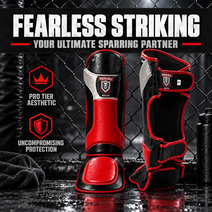Invincible Synthetic Leather Shin &amp; Instep Guards with High-Density Foam