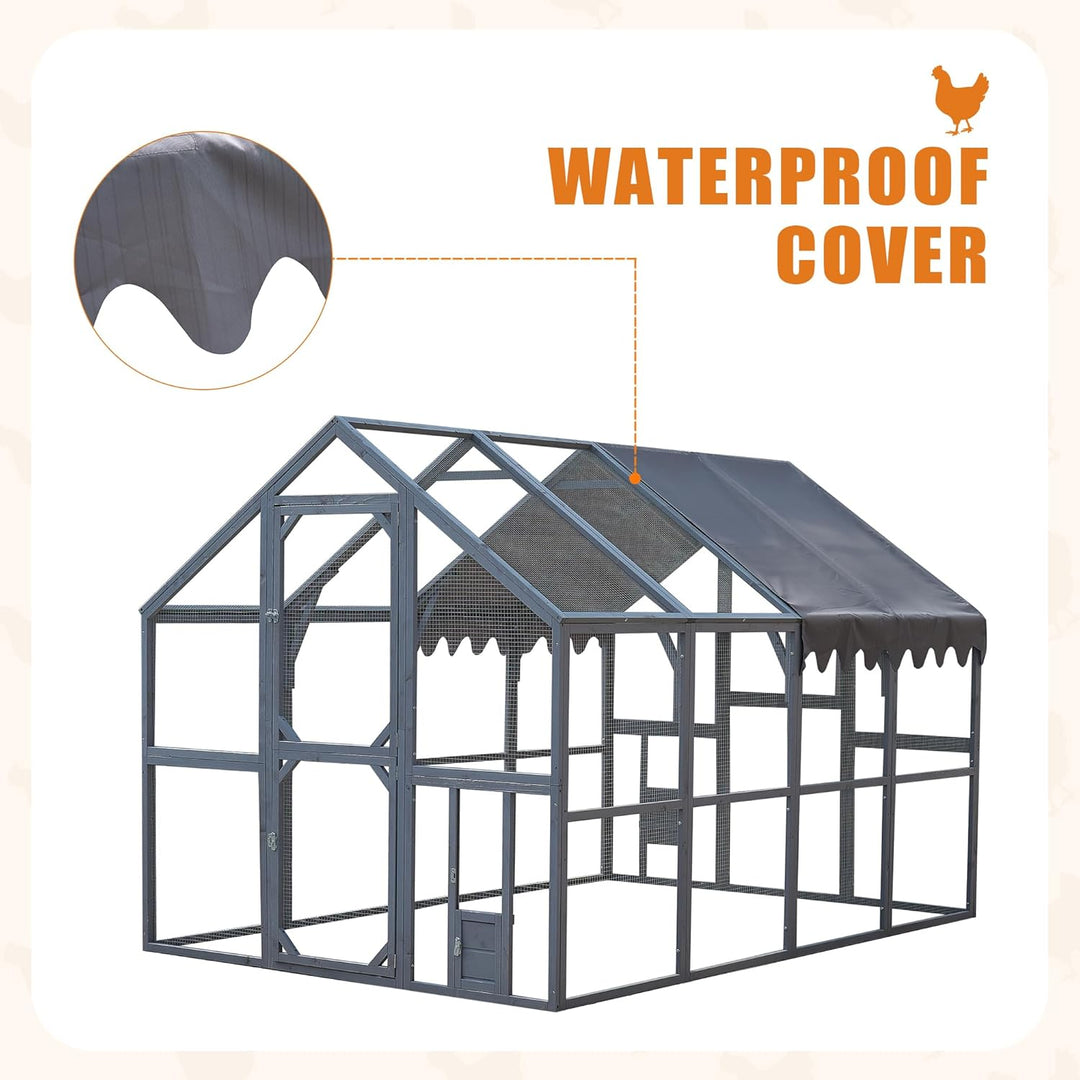 Outdoor Chicken Coop Enclosures 110" Large Kitten Playpen,Upgrade Waterproof Cover-Grey