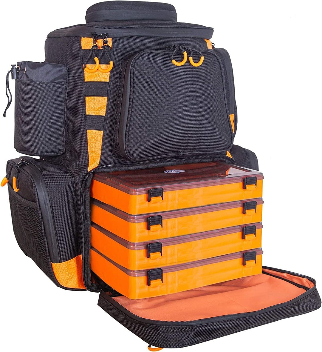 Fishing Backpack with Tackle Boxes Black/Orange
