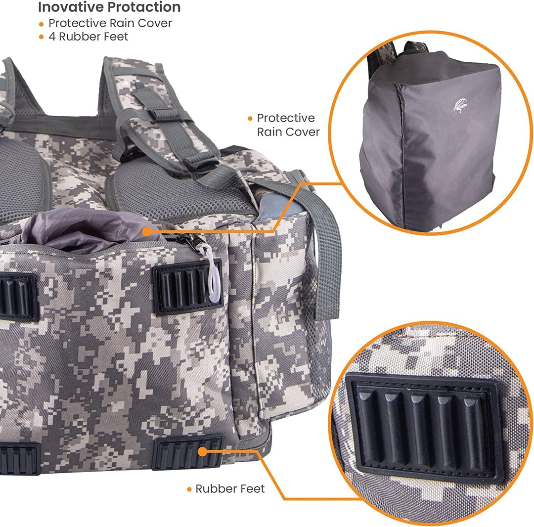 Amber Sporting Goods Fishing Backpack Waterproof Tackle Bag with Protective Rain Cover Includes 4 Tackle Boxes Stainless Steel Fishing Pliers and Lanyard