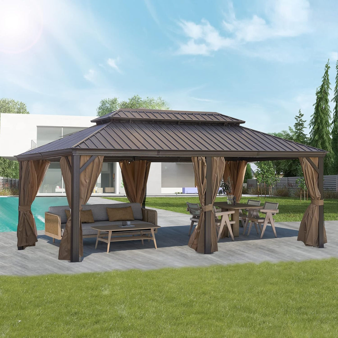 12x20FT Outdoor Permanent Hardtop Gazebo with Steel Canopy, Aluminum Frame, Weather-Resistant for Patio, Garden, and Backyard ? Ideal for Outdoor Gatherings and Shade