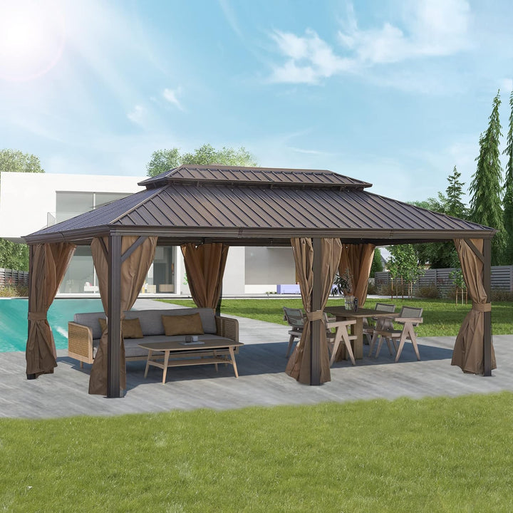 12x20FT Outdoor Permanent Hardtop Gazebo with Steel Canopy, Aluminum Frame, Weather-Resistant for Patio, Garden, and Backyard ? Ideal for Outdoor Gatherings and Shade