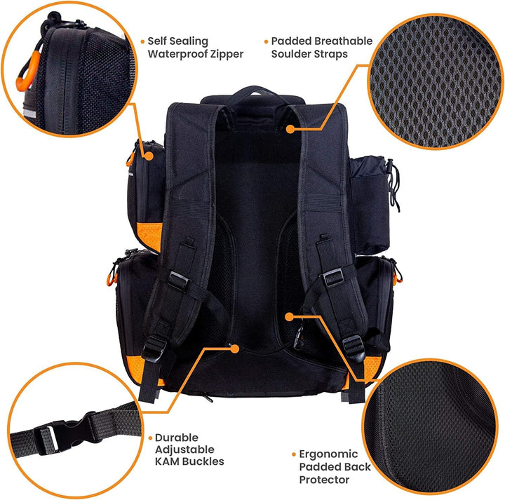 Amber Sporting Goods Fishing Backpack Waterproof Tackle Bag with Protective Rain Cover Includes 4 Tackle Boxes Stainless Steel Fishing Pliers and Lanyard