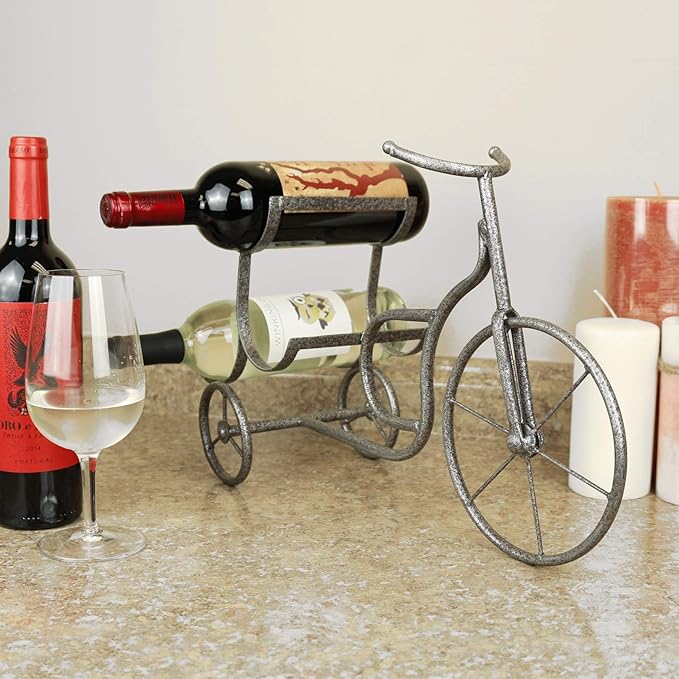 LIVEVIE Classic Vintage Bike Delivery Style Wine Rack Freestanding Wine Holder for 3 Bottles - Countertop Tabletop Wine Organizer Stand Decor for Home or Office
