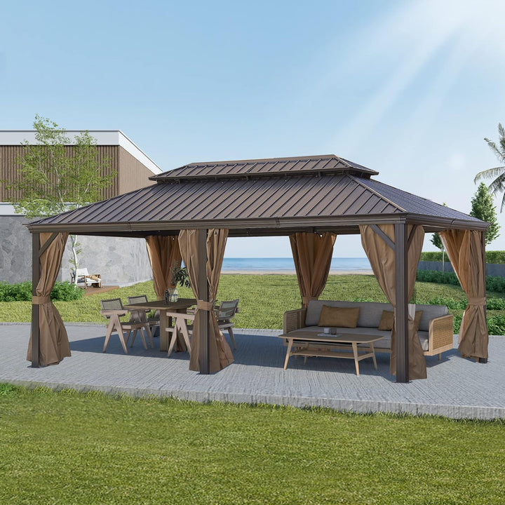 12x20FT Outdoor Permanent Hardtop Gazebo with Steel Canopy, Aluminum Frame, Weather-Resistant for Patio, Garden, and Backyard ? Ideal for Outdoor Gatherings and Shade