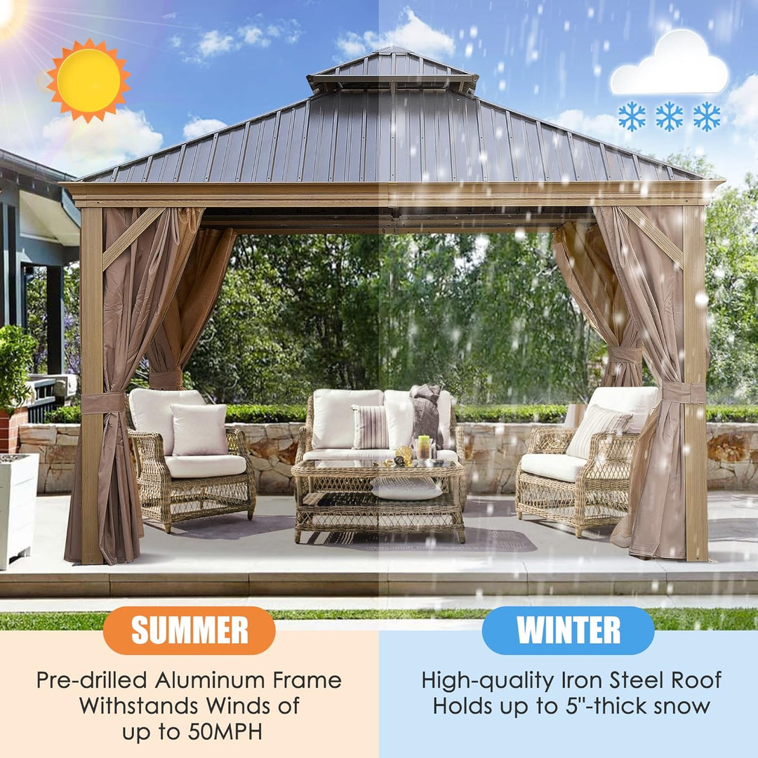 12x12FT patic Gazebo,alu Gazebo with Steel Canopy,Outdoor Permanent Hardtop Gazebo Canopy for Patio, Garden, Backyard