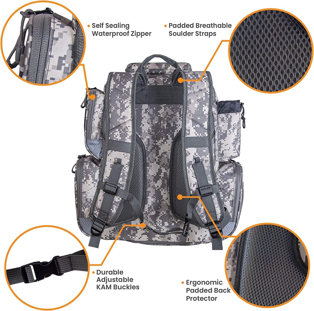 Amber Sporting Goods Fishing Backpack Waterproof Tackle Bag with Protective Rain Cover Includes 4 Tackle Boxes Stainless Steel Fishing Pliers and Lanyard