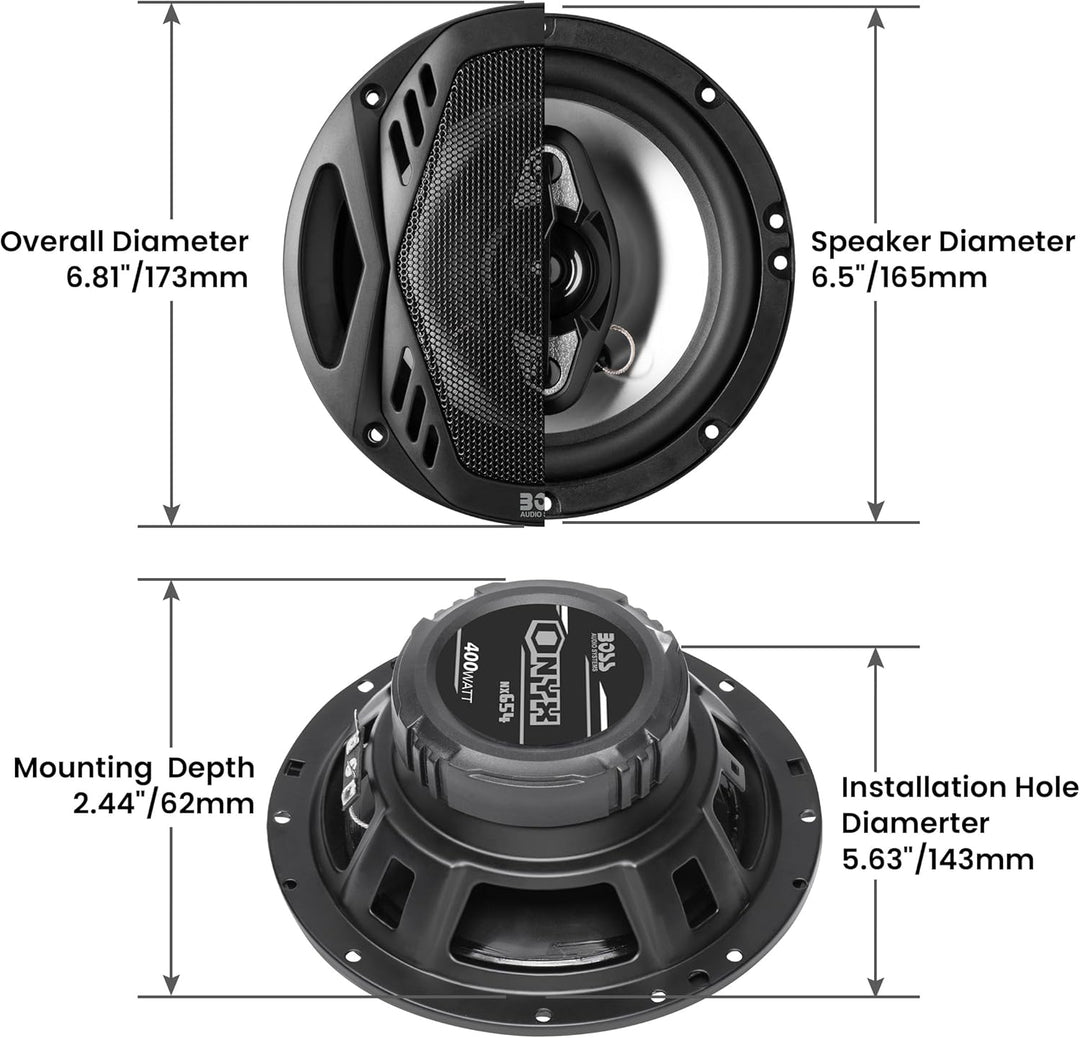 BOSS Audio Systems NX654 Onyx Series 6.5 Inch Car Door Speakers - 400 Watts (per pair), Coaxial, 4 Way, Full Range, 4 Ohms, Sold in Pairs, Bocinas Para Carro