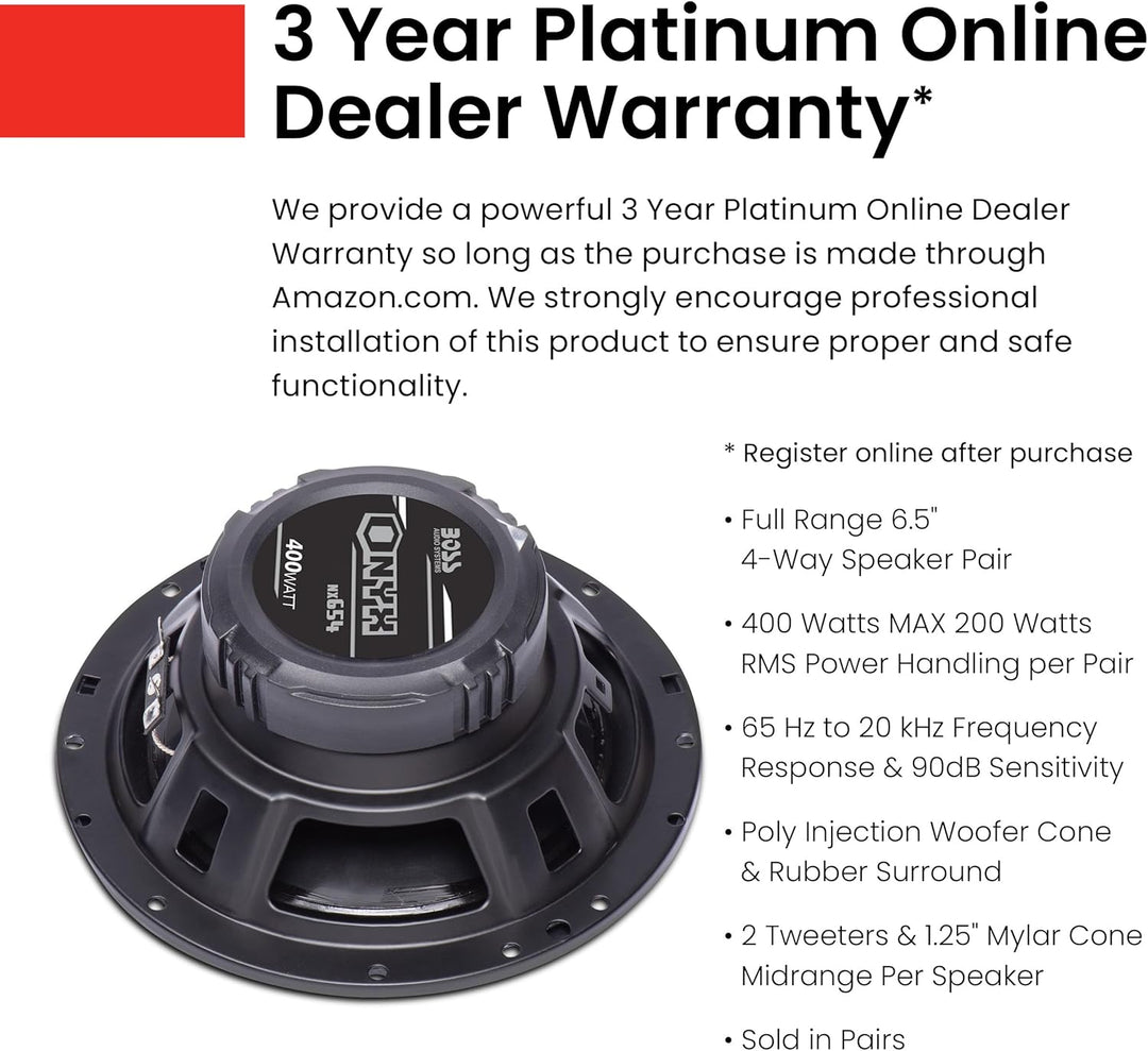 BOSS Audio Systems NX654 Onyx Series 6.5 Inch Car Door Speakers - 400 Watts (per pair), Coaxial, 4 Way, Full Range, 4 Ohms, Sold in Pairs, Bocinas Para Carro