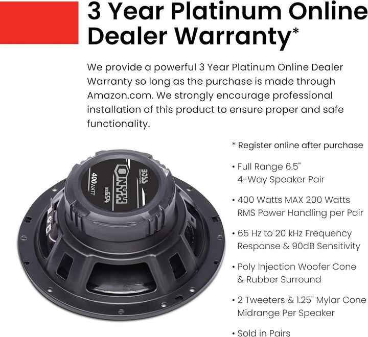 BOSS Audio Systems NX654 Onyx Series 6.5 Inch Car Door Speakers - 400 Watts (per pair), Coaxial, 4 Way, Full Range, 4 Ohms, Sold in Pairs, Bocinas Para Carro