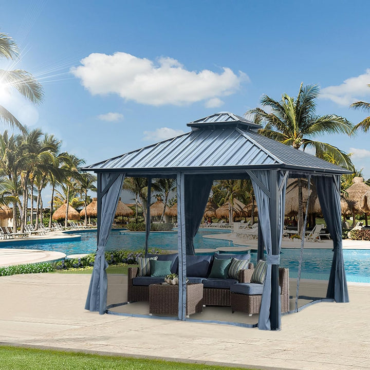 10x10FT patic Gazebo,alu Gazebo with Steel Canopy,Outdoor Permanent Hardtop Gazebo Canopy for Patio, Garden, Backyard