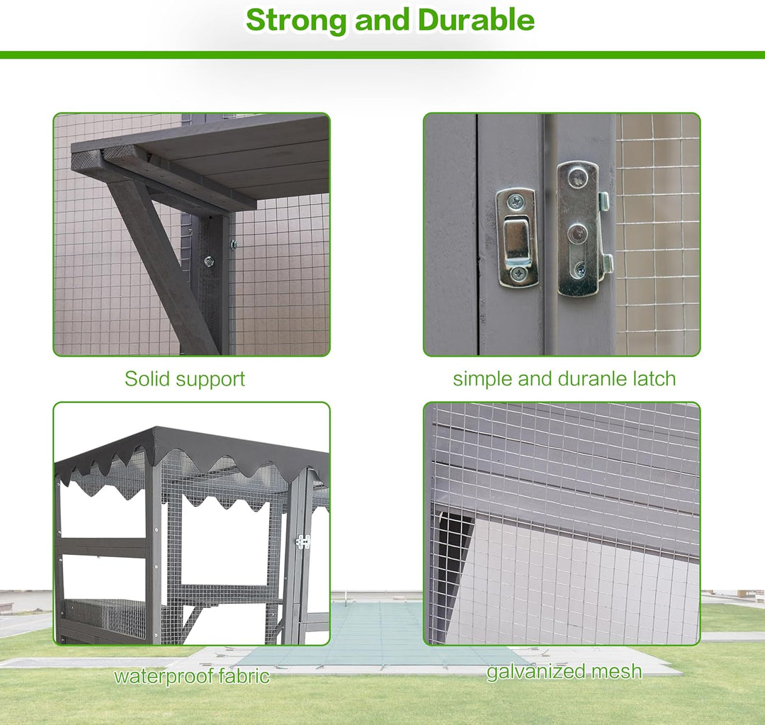 Outdoor Cat House Big Catio Wooden Feral Cat Shelter Enclosure with Large Spacious Interior, 6 High Ledges, Weather Protection Asphalt Roof