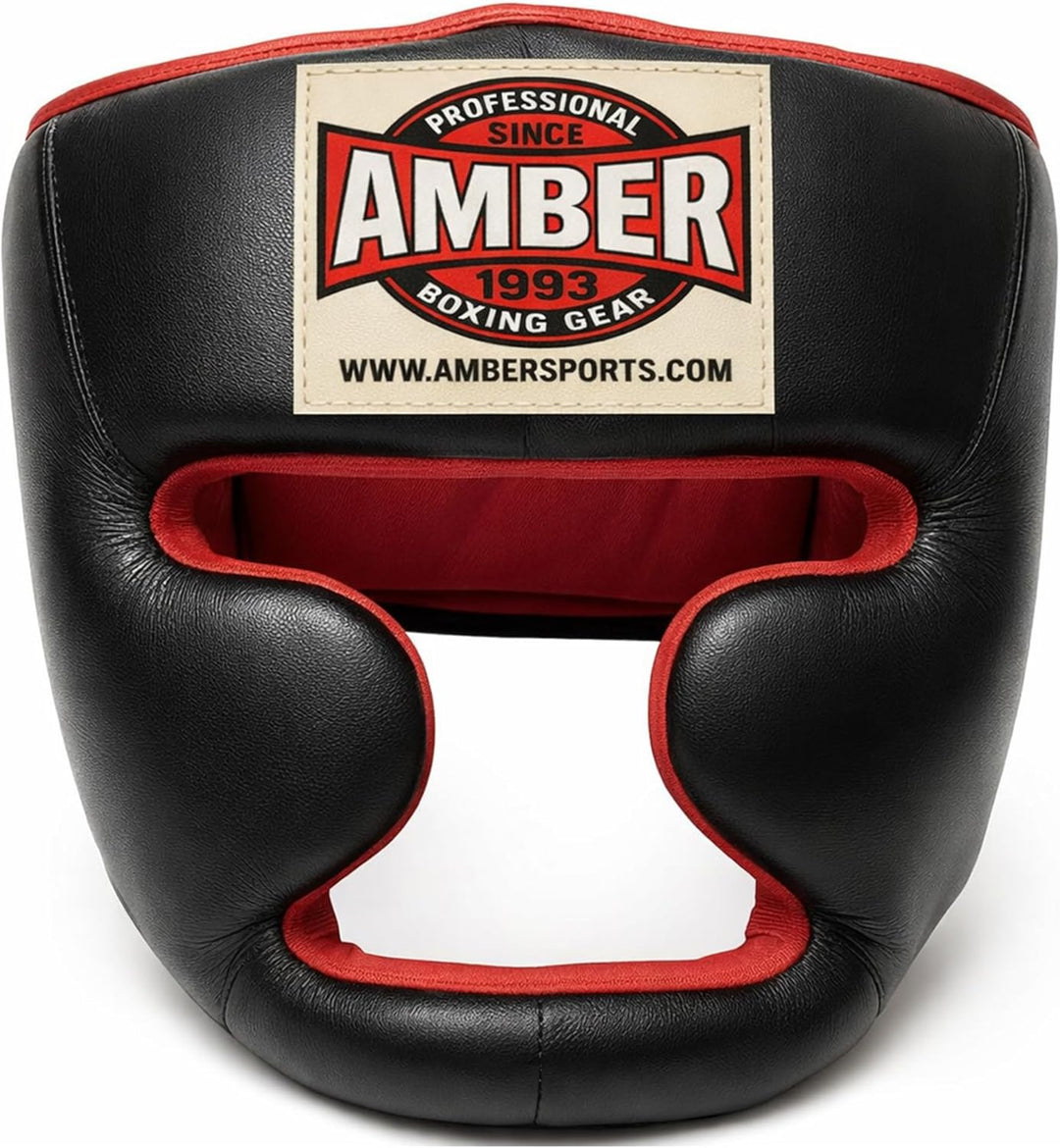 Deluxe All Leather Headgear with Cheek Protection for Boxing, Kickboxing, and MMA