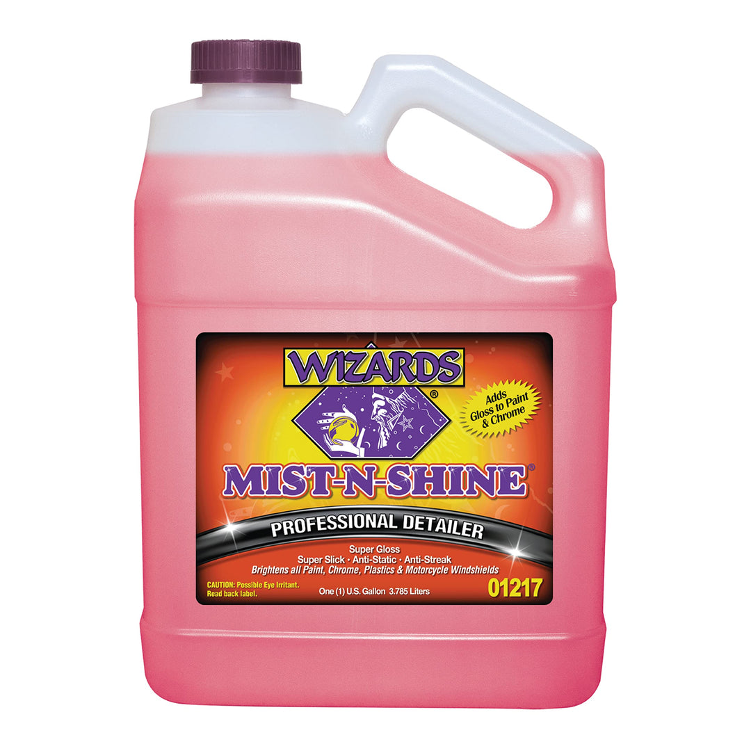 Wizards Mist-N-Shine Professional Detailer - Multi-Use Glass Cleaner for Vehicles - Adds Gloss to Paint, Chrome and Glass - 1 Gallon Refill for Spray Bottle - Made in USA