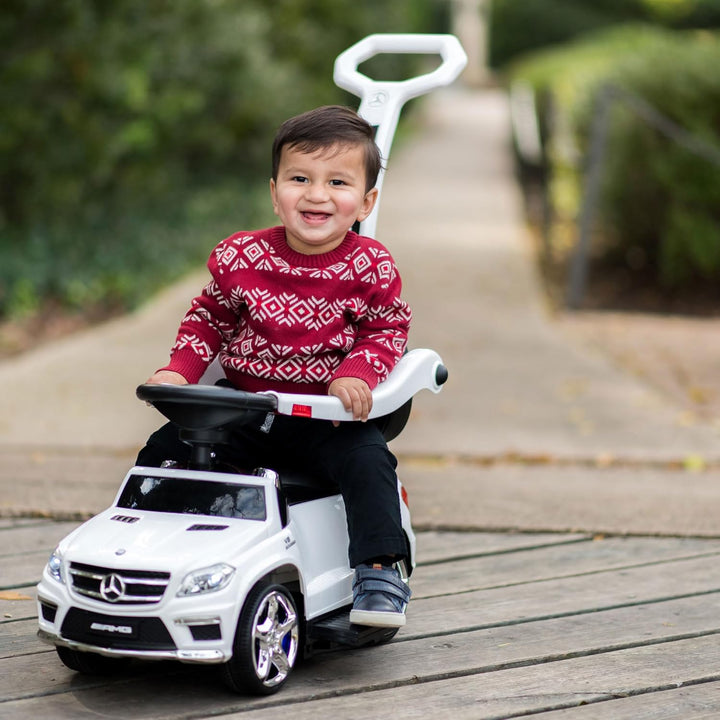 Best Ride-On Cars Baby Toddler 4-in-1 Mercedes Push Car Stroller w/ Led Lights for Ages 1-3, White