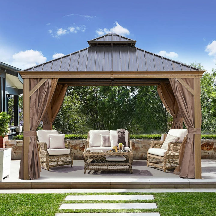 12x12FT patic Gazebo,alu Gazebo with Steel Canopy,Outdoor Permanent Hardtop Gazebo Canopy for Patio, Garden, Backyard
