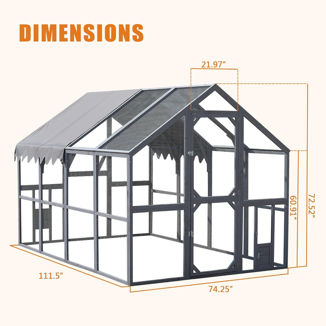 Outdoor Chicken Coop Enclosures 110" Large Kitten Playpen,Upgrade Waterproof Cover-Grey