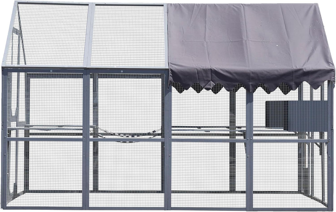 Outdoor Cat House Cat Enclosures 110" Large Kitten Playpen with Platforms,Upgrade Waterproof Cover-Grey