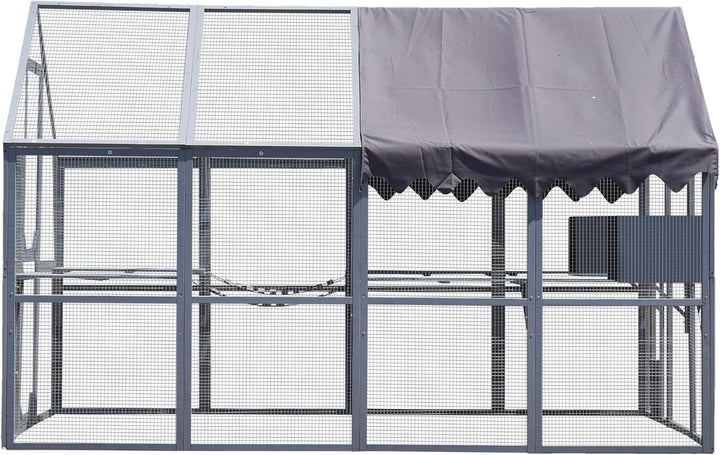Outdoor Cat House Cat Enclosures 110" Large Kitten Playpen with Platforms,Upgrade Waterproof Cover-Grey