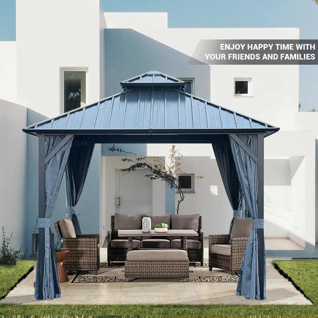 10x10FT patic Gazebo,alu Gazebo with Steel Canopy,Outdoor Permanent Hardtop Gazebo Canopy for Patio, Garden, Backyard