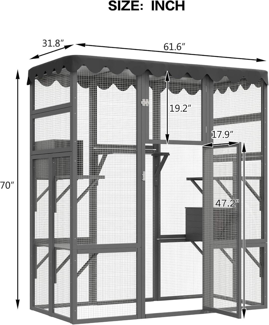 Outdoor Cat House Big Catio Wooden Feral Cat Shelter Enclosure with Large Spacious Interior, 6 High Ledges, Weather Protection Asphalt Roof