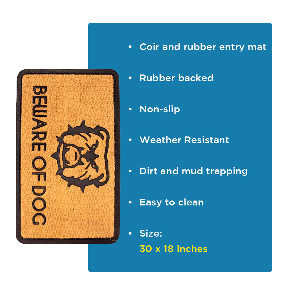 Beware of Dogs Doormat Coir &amp; Rubber Entry Mat, Indoor Outdoor, All-Weather, Easy Clean, Non-Slip, Dirt &amp; Mud Trapper for Patio, Porch, Garage, Home, Office
