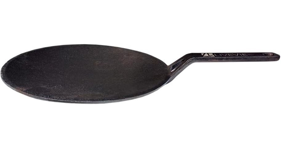LIVEVIE Cast Iron Skillet (Tawa), Pre-Seasoned Griddle Concave Pan with 5.5-Inch Handle, Cast Iron Pan for Pancakes, Quesadillas, Grilled Sandwiches &amp; More, 10-Inch