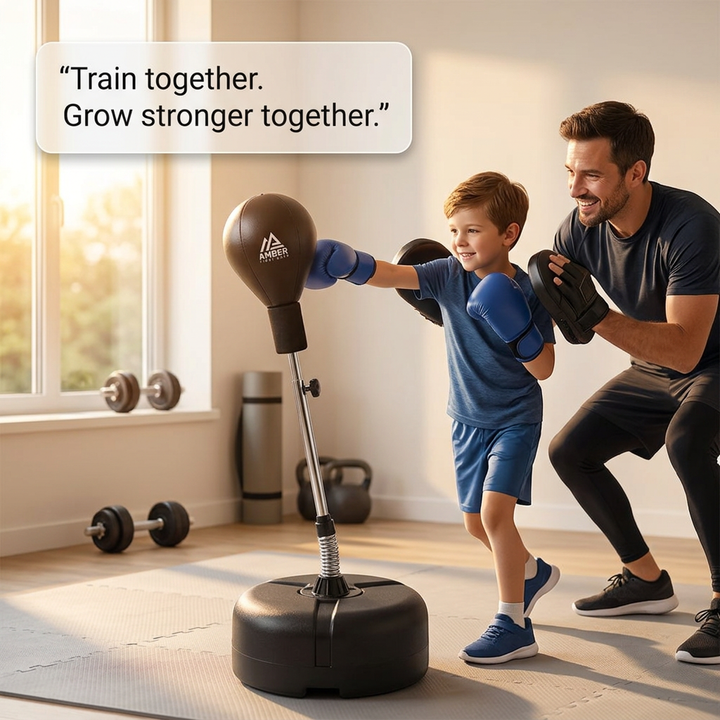 Amber Fight Gear Freestanding Boxing Punching Bag - Improve Speed &amp; Coordination | Adjustable Height, Kids &amp; Adults Fitness Workout