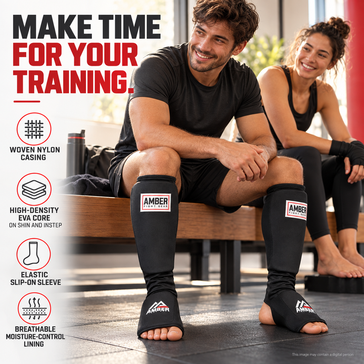 Amber Fight Gear Nylon Shin &amp; Instep Protectors with EVA Foam, Multiple Sizes