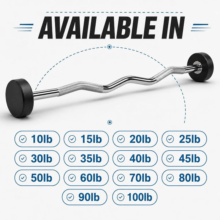 Amber Fight Gear Rubber-Coated Pre-Weighted Curl Bar for Strength Training