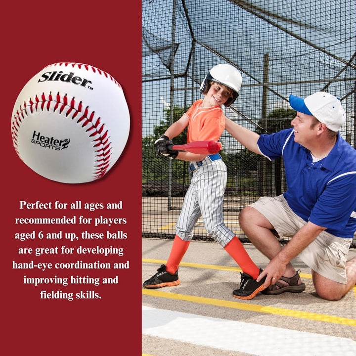 Heater Sports Slider Lite Genuine Leather Pitching Machine Baseballs - 1 Dozen, Accurate, &amp; Long-Lasting | Perfect for Batting &amp; Fielding Practice, Ideal for All Ages in Both Outdoor &amp; Indoor Use