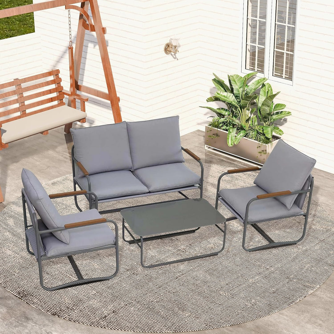 LIVEVIE 4-Piece Outdoor Patio Furniture Sets, Patio Conversation Set with Removable Seating Cushion, Courtyard Patio Set for Home, Yard, Poolside