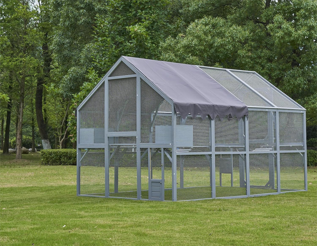 Outdoor Cat House Cat Enclosures 110" Large Kitten Playpen with Platforms,Upgrade Waterproof Cover-Grey