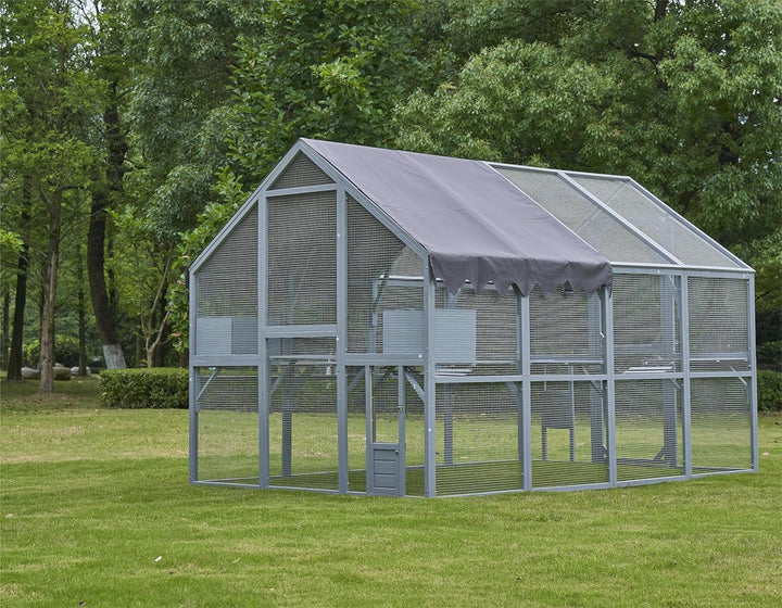 Outdoor Cat House Cat Enclosures 110" Large Kitten Playpen with Platforms,Upgrade Waterproof Cover-Grey