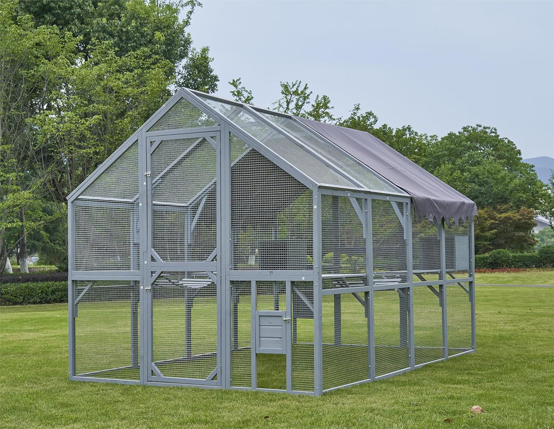 Outdoor Cat House Cat Enclosures 110" Large Kitten Playpen with Platforms,Upgrade Waterproof Cover-Grey