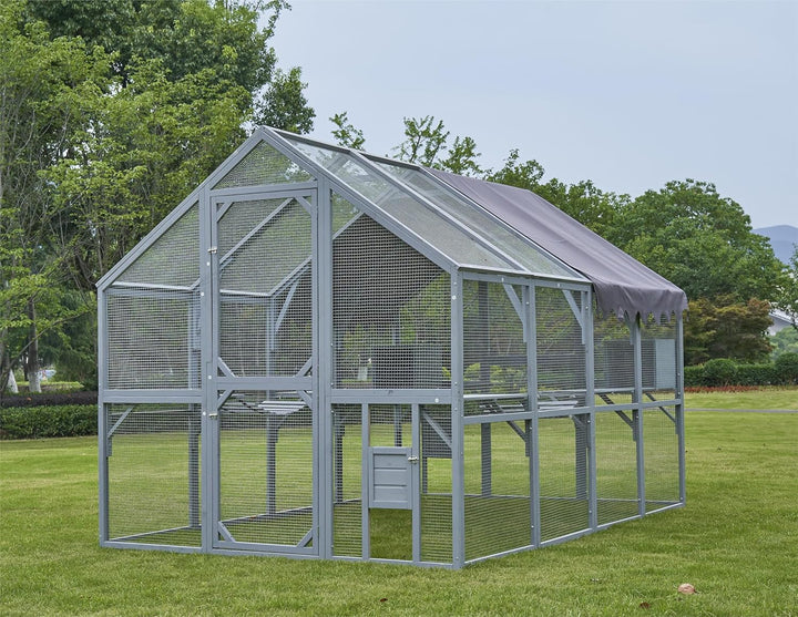 Outdoor Cat House Cat Enclosures 110" Large Kitten Playpen with Platforms,Upgrade Waterproof Cover-Grey
