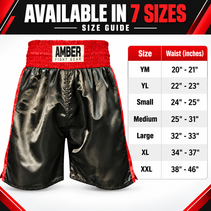 Amber Fight Gear Satin Pro-Style Boxing Trunks with Leg Slits