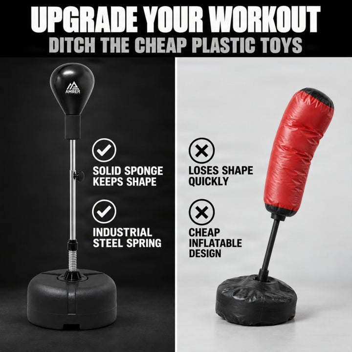 Amber Fight Gear Freestanding Boxing Punching Bag - Improve Speed &amp; Coordination | Adjustable Height, Kids &amp; Adults Fitness Workout