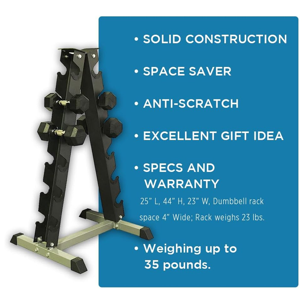Maximize Floor Space with Our A-Frame Dumbbell Rack Stand - Solid Construction, Anti-Scratch, Holds 6 Pairs, Great Gift Idea and Backed by 1-Year Warranty!