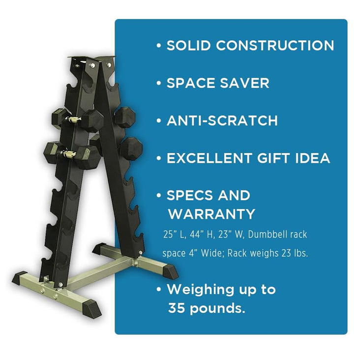 Maximize Floor Space with Our A-Frame Dumbbell Rack Stand - Solid Construction, Anti-Scratch, Holds 6 Pairs, Great Gift Idea and Backed by 1-Year Warranty!