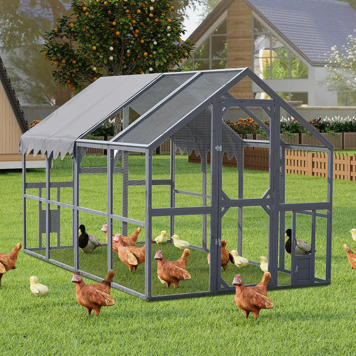Outdoor Chicken Coop Enclosures 110" Large Kitten Playpen,Upgrade Waterproof Cover-Grey