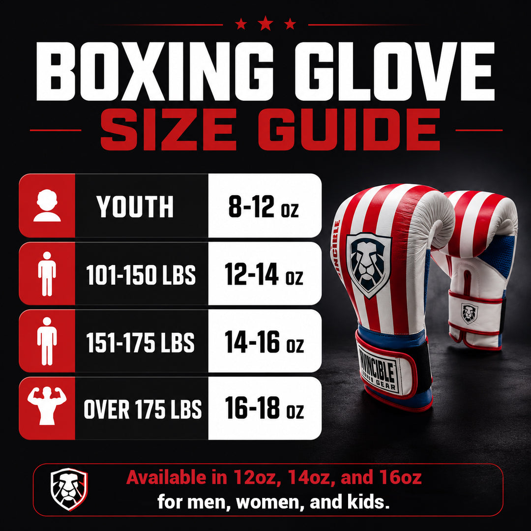 Invincible Fight Gear Hook and Loop Leather Training Boxing Gloves with USA Flag Colors - Ideal for Boxing, Kickboxing, Muay Thai, MMA for Men Women and Kids