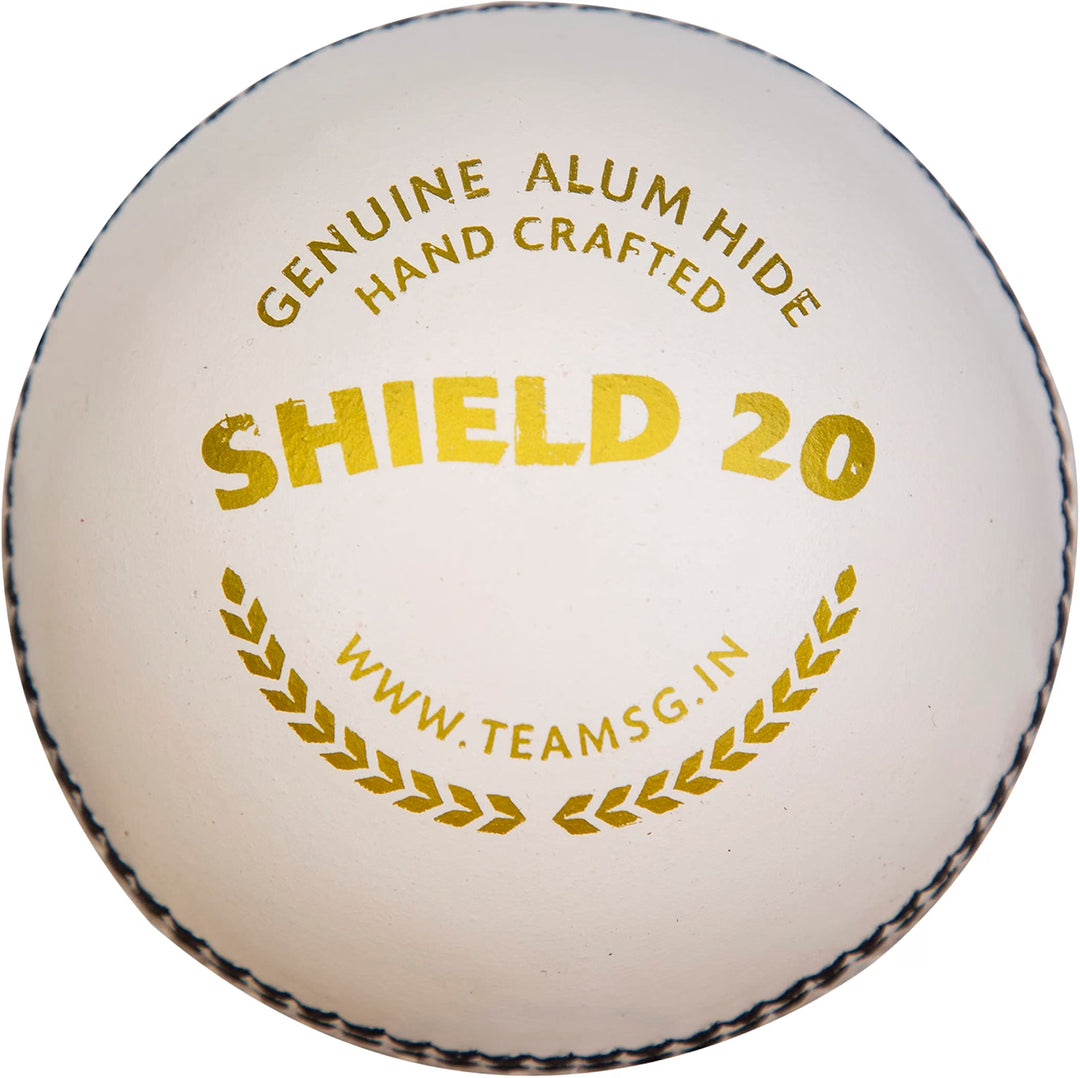 SG Shield 20 Premium Leather Cricket Ball, Grade 2 Core, White &amp; Red