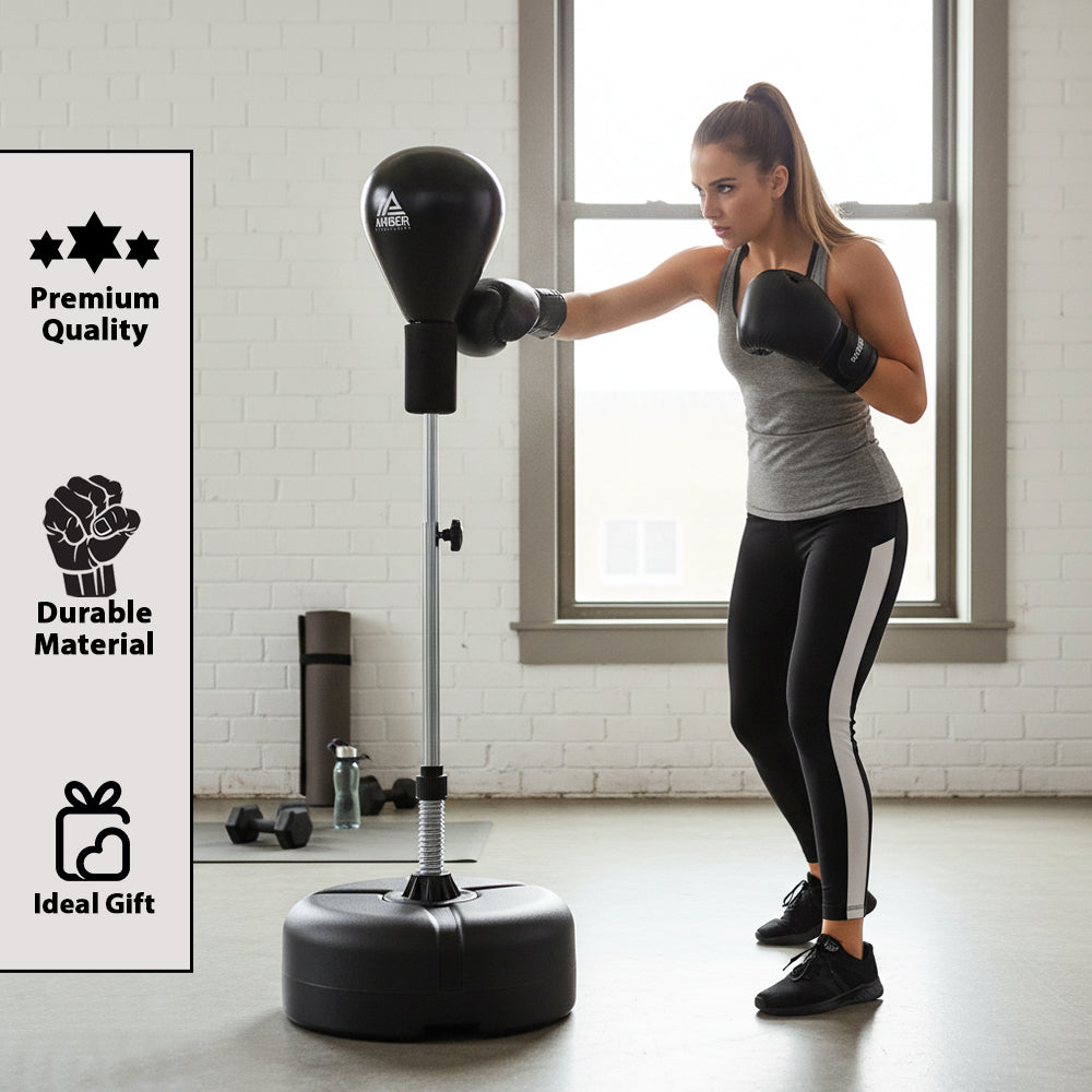 Amber Fight Gear Freestanding Boxing Punching Bag - Improve Speed &amp; Coordination | Adjustable Height, Kids &amp; Adults Fitness Workout
