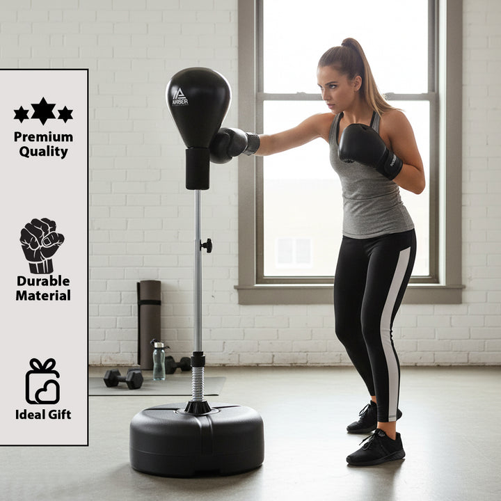 Amber Fight Gear Freestanding Boxing Punching Bag - Improve Speed &amp; Coordination | Adjustable Height, Kids &amp; Adults Fitness Workout