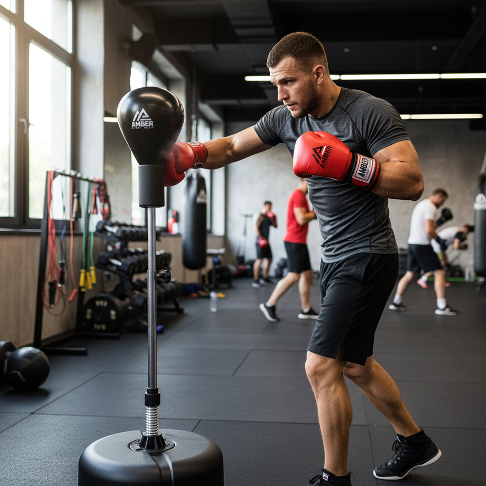 Amber Fight Gear Freestanding Boxing Punching Bag - Improve Speed &amp; Coordination | Adjustable Height, Kids &amp; Adults Fitness Workout