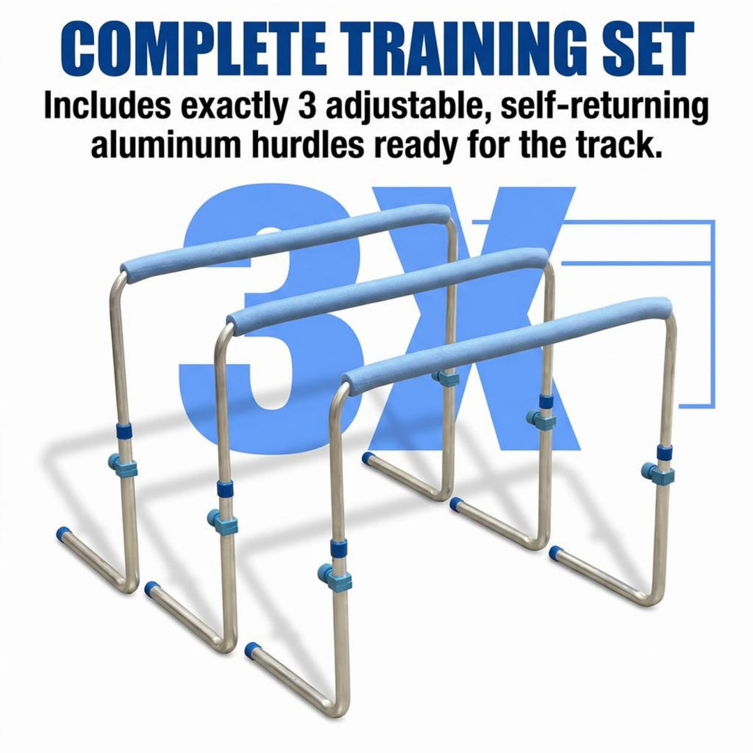 AMBER Track and Field Self Return Aluminum Hurdle Midi Adjustable from 23 inch to 34 inches (Set of 3)