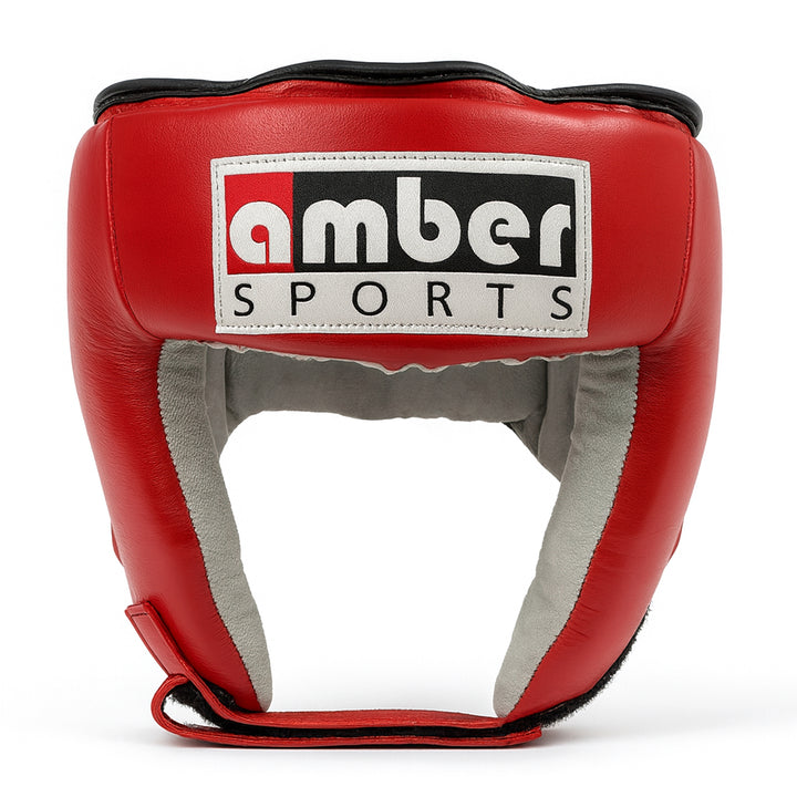 Amber Fight Gear Leather Open Face Boxing Headgear No Cheek, Multiple Sizes