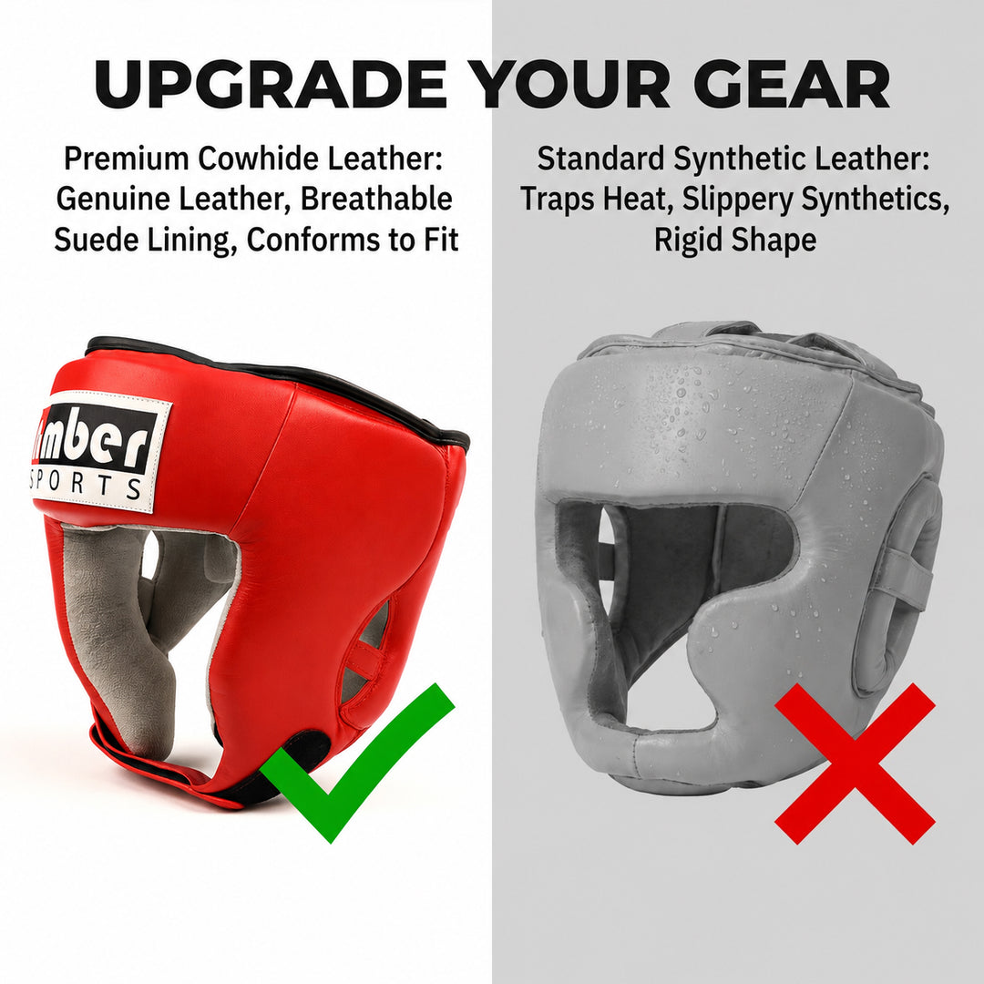 Amber Fight Gear Leather Open Face Boxing Headgear No Cheek, Multiple Sizes