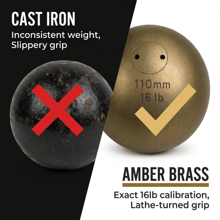 Amber Fight Gear Precision Brass Shotput IAAF Compliant, Superior Grip &amp; Weight Calibration for Competitive Performance